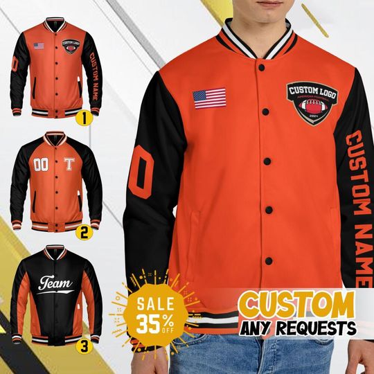 Discover Custom Varsity Jacket Team Bengal Football Orange color for Men Women Youth, Custom Bomber Varsity Jacket, Football & Baseball Jacket