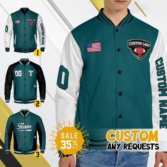 Discover Custom Varsity Jacket Team Eagle Football green color for Men Women Youth, Custom Bomber Varsity Jacket, Football & Baseball Jacket