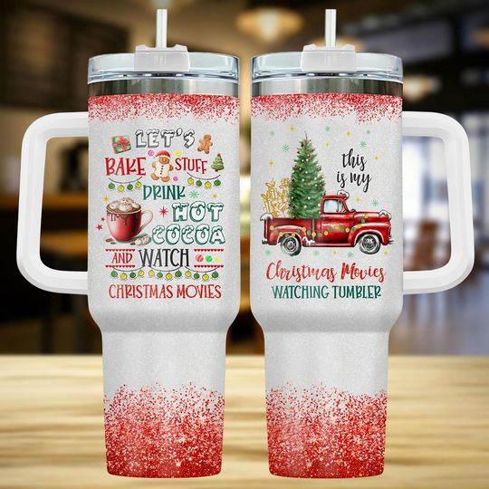 Discover Christmas Movies 40oz Tumbler with Handle, Holiday Print Travel Mug for Movie Fans