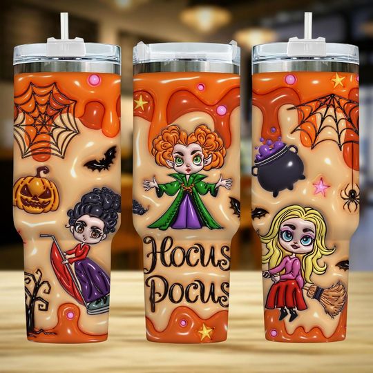 Discover Halloween 40oz Tumbler with Handle, Witch & Spooky Print, Travel Mug, Gift for Hocus Pocus Fans