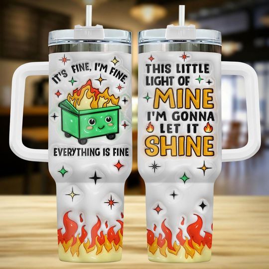 Discover Dumpster Fire 40oz Tumbler with Handle, Funny and Quirky Travel Mug, Inspirational Gift for Meme Fans