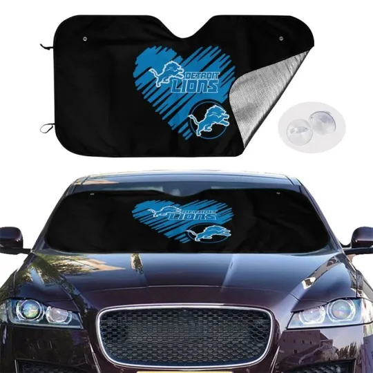 Discover Detroit Lions Car Windshield Sunshade "Love Style" Black Car Sunshade,fans Gift