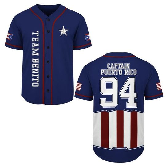 Discover Team Benito Captain Baseball Jersey, Puerto Rico Flag Baseball Jersey Shirt, Gift for Unisex