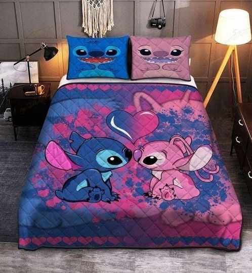 Discover Stitch Angel Disney Quilt Bed Set, Couple Bedroom Decor, Valentine Gift