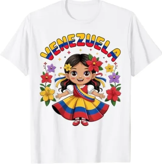 Discover Cute Venezuela Girl Traditional Dress Colorful Art T-Shirt