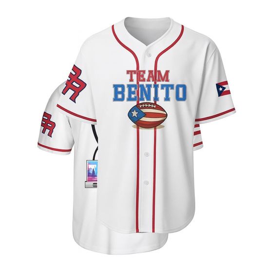 Discover Team Benito Game Puerto Rico Unisex Baseball Jersey Casual Sportswear for Couples, 90s Vintage Style, for Sports Outdoor Activities.