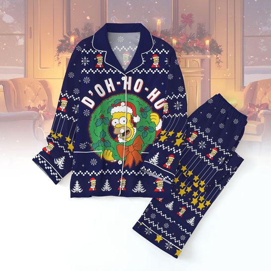 The Homer Simpson Xmas Pajamas, Simpsons Christmas Family Pajama, Homer Simpsons Santa Xmas Sleepwear Set, Bart Simpson Holiday Loungew