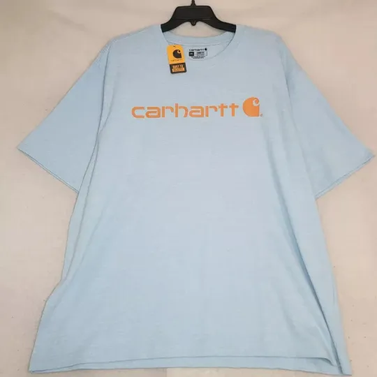 Discover Carhartt Shirt Mens 2XL XXL Blue Orange Outdoor Spell Out Heavy Weight Work