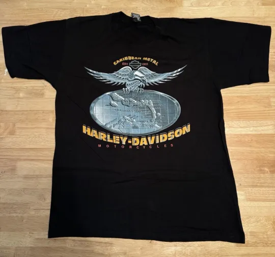 Discover Haarleyy Davidson Caribbean Metal Big Twin Aruba Black T-Shirt Size Large
