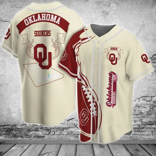 Oklahoma Sooners Flaming Ball Football Fan Baseball Jersey
