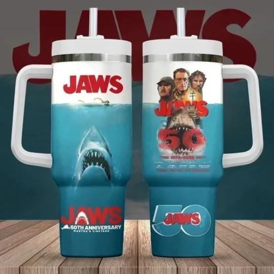 Discover Jaws 40oz Tumbler 50th Anniversary 1975-2025