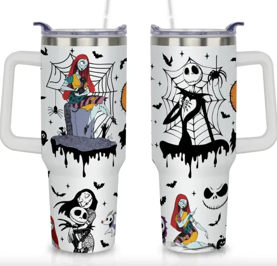Discover 40Oz Halloween Nightmare before Tumbler with Handle Lid and Straw, Christmas