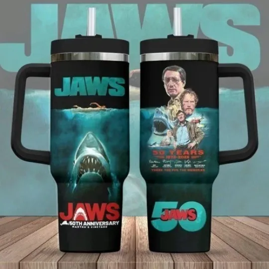 Discover Jaws 40oz Tumbler 50 Years Anniversary 1975-2025