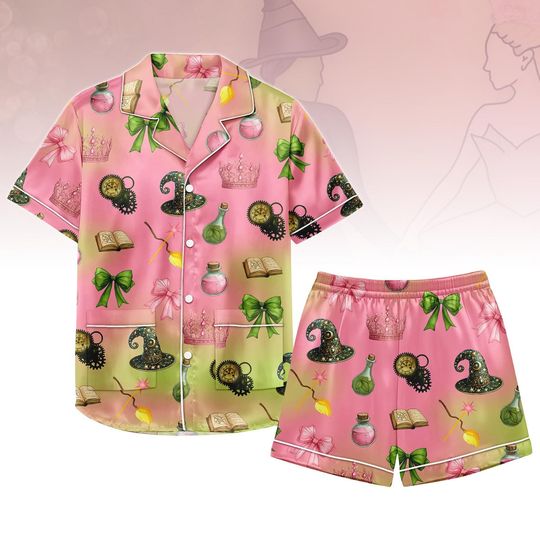 Magic Wizard Christmas Pajamas Set, Enchanting Pajamas Set with Pocket, Holiday Gift for Her