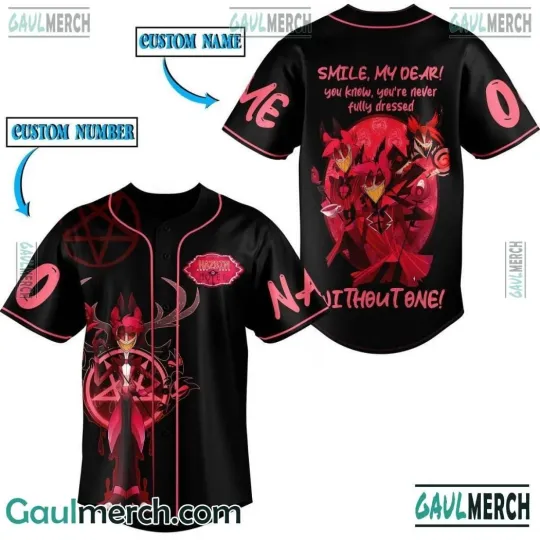 The Vibrant World Of Hazbin Hotel with our Smile My Dear Baseball Jersey