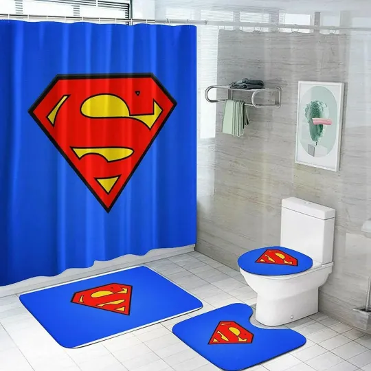 Discover Superman 4PCS Bathroom Rug Set Shower Curtain