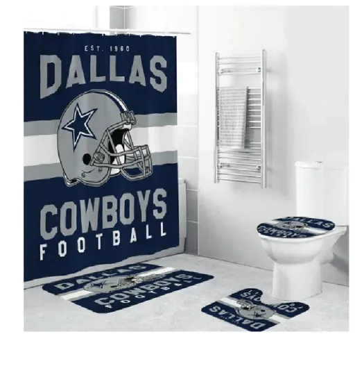 Discover Football Team Helmet Dallas Cowboys Bathroom Sets 4PCS, Shower Curtain Sets.