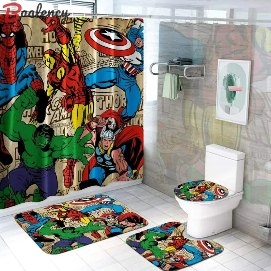 Discover Marvel Bathroom Set 4PCS Shower Curtain
