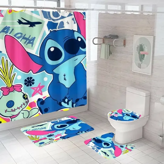 Discover Stitch Disney Shower Curtain Set, Bathroom Set