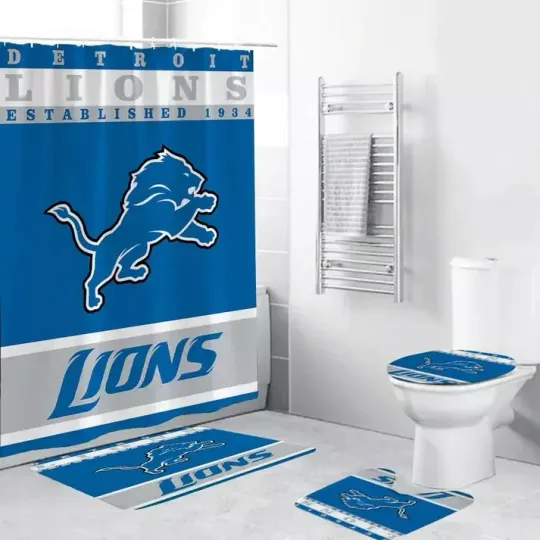 Discover 4 pcs Football Team Flag Lions Shower Curtain Bathroom set