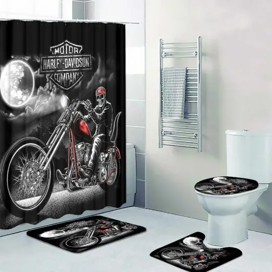 Discover Legendary Haarleyy Davidson Motorcycle Bathroom Sets 4PCS, Shower Curtain set