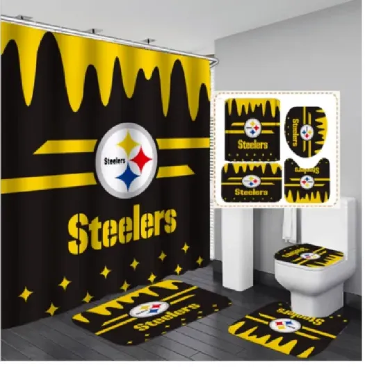 4PCS Pittsburgh Steeler Sport For Fans Bathroom set, Shower Curtain Set