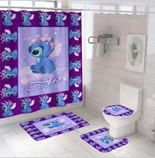 Baby Stitch Disney Shower Curtain Set, Bathroom Set