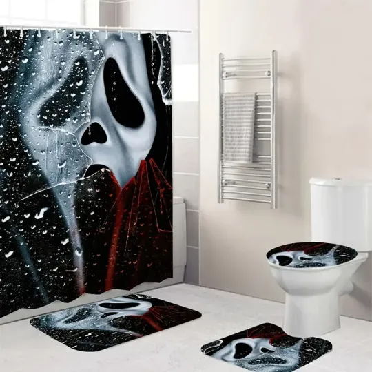 Discover Halloween Gift Idea Scary Ghostface Bathroom Set 4PCS, Shower Curtain or Bathroo