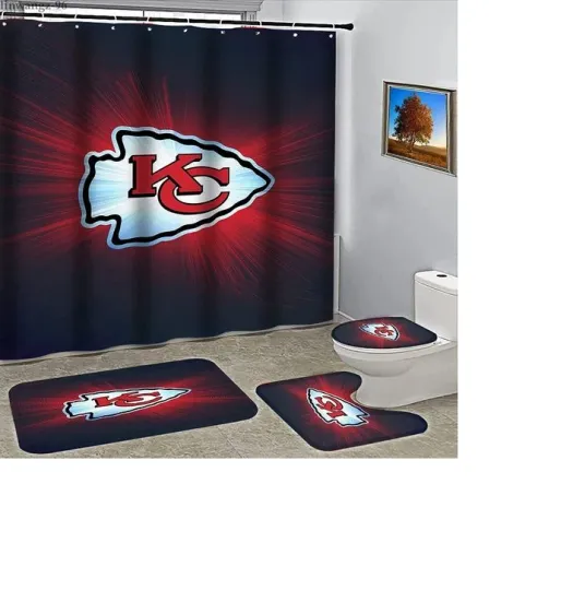 Discover Kansas City Chiefs Art ver2 Logo Waterproof Bathroom Set 4PCS, Shower Curtain or