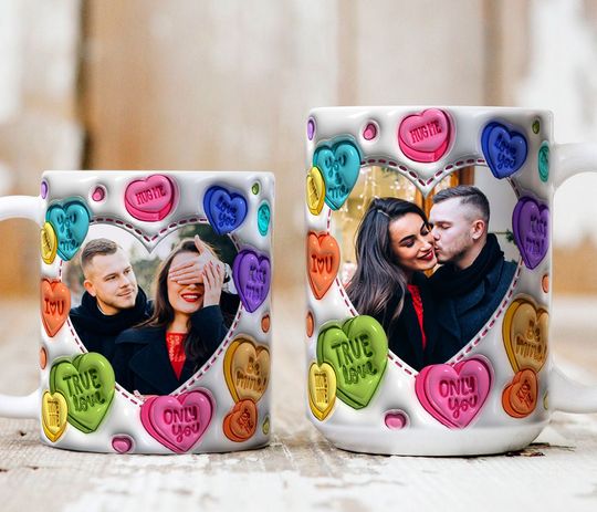 3D Inflated Valentine Mug Wrap, Couple Photo Mug, 11oz 15oz Mug, Valentine Mug,  Custom Photo Mug