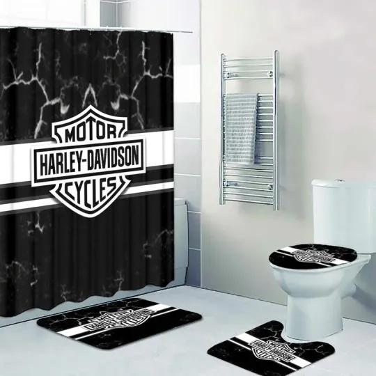 Discover Haarleyy Davidson Legendary Motorcycle Bathroom Sets 4PCS, Shower Curtain or Bathr