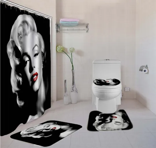 4PCS Marilyn Monroe Beautiful Woman ver2 Premium bathroom set, Shower Curtain Se