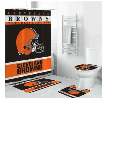 Sport football Team Helmet Cleveland Browns Bathroom Sets 4PCS, Shower Curtain Sets.