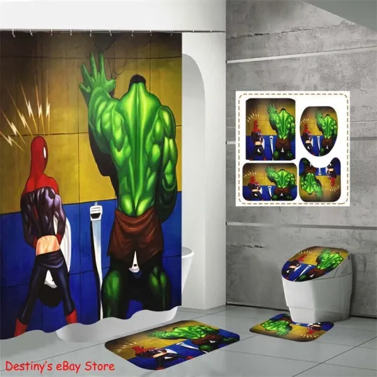 Discover Hulk Spiderman Carpet Bathroom Shower Toilet Lid Rug Curtain Non-Slip Foot Mat