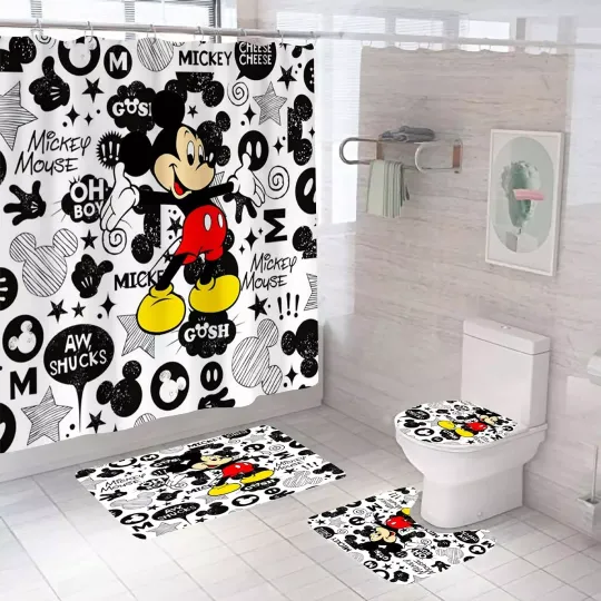 Discover Cute Cartoon Mickey Mouse with Funny Quotes Bathroom Sets or Shower Curtain.