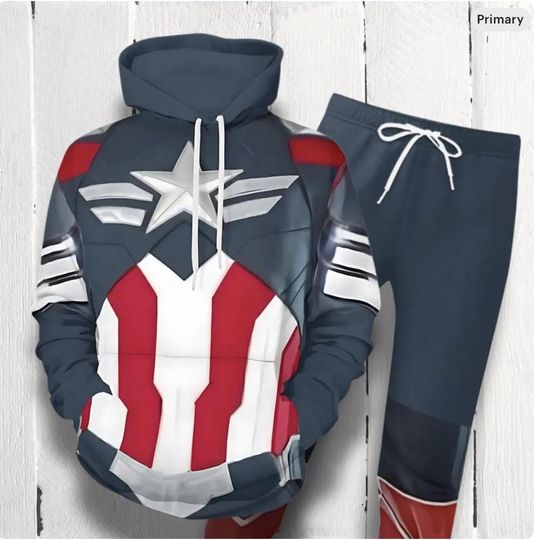 Discover Captain America Pullover Hoodie and Pants Set - Sam Wilson Cosplay Costume