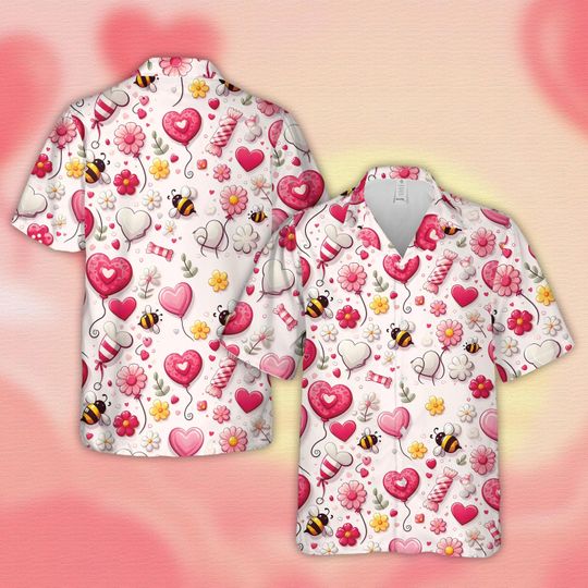 Discover Valentine Sheep Hawaiian Shirt, Cute Sheep With Heart Button Up Shirt, Funny Valentine Aloha Shirt, Couple Valentine Shirt, Love Sheep Gift