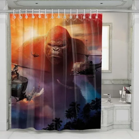 Discover Helicopter Kong Skull Island Shower Curtain Set For Bathroom Decor Gift For