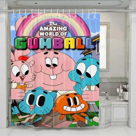 Discover The Amazing World Of Gumball Happy Shower Curtain Set For Bathroom Decor Best