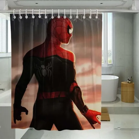 Discover Sunset Spiderman With Bodysuit Far From Home Shower Curtain Set For Bathroom