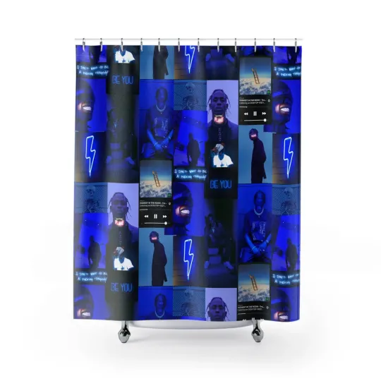 Discover Travis Blue Aesthetic Collage Shower Curtain Toilet Seat Rug