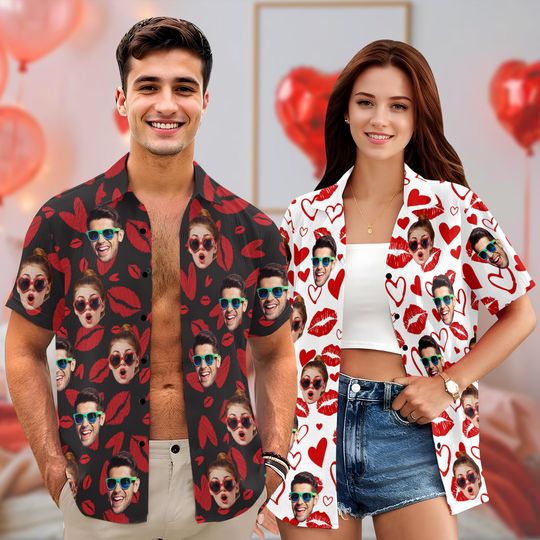 Discover Custom Face Hawaiian Shirt, Personalized Valentine's Day Gift
