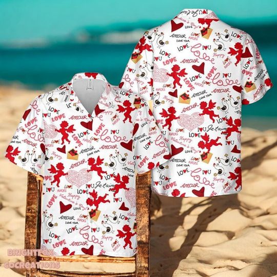 Discover Cute Teddy Bear Valentine's Day Hawaiian Shirt - Red Heart & Rose Print Button Down - Romantic Love Gift for Him