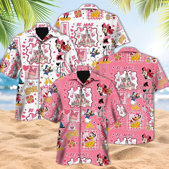 Disneyland Valentine Hawaiian Shirt, Minnie Goofy Donald Daisy Pluto, Disney Valentine Shirt, Romantic Couple Gift, Couple Disney Outfit