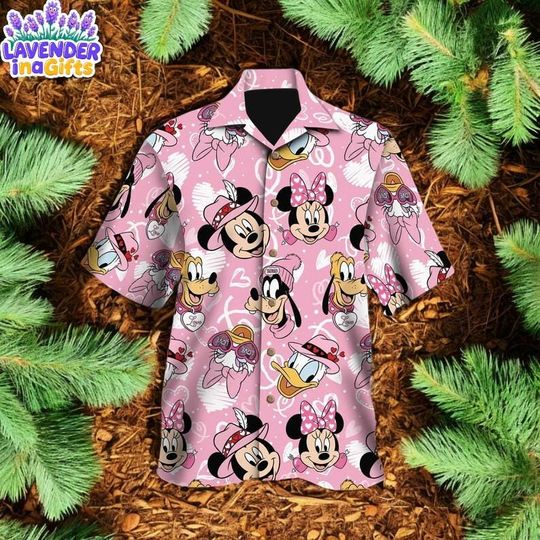 Discover Disney Mickey And Friends Valentine Hawaiian Shirt, Minnie Mouse Goofy Daisy Donald Pluto Hawaii, Valentine Couple Gift, Gift For Lover