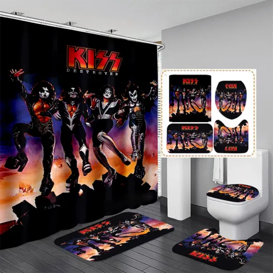 Gift For fans Kiss Band Music Ver2 Bathroom Sets, Shower Curtain Sets.