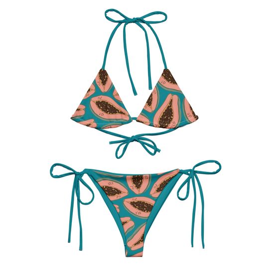 Discover Papaya String Bikini Set - Tropical Fruit Print Women's Swimsuit