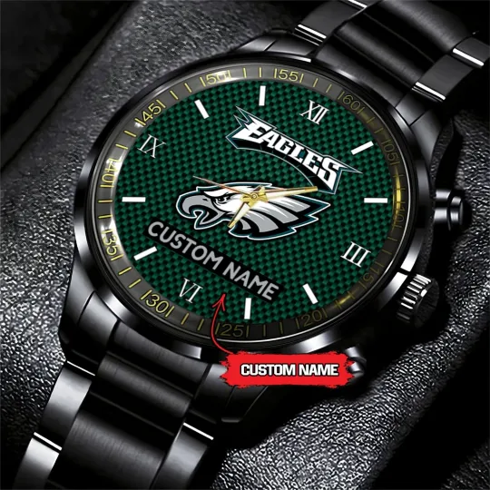 Discover Personalized Philadelphia Football Eagless Team Men Black Stainless Steel Watch
