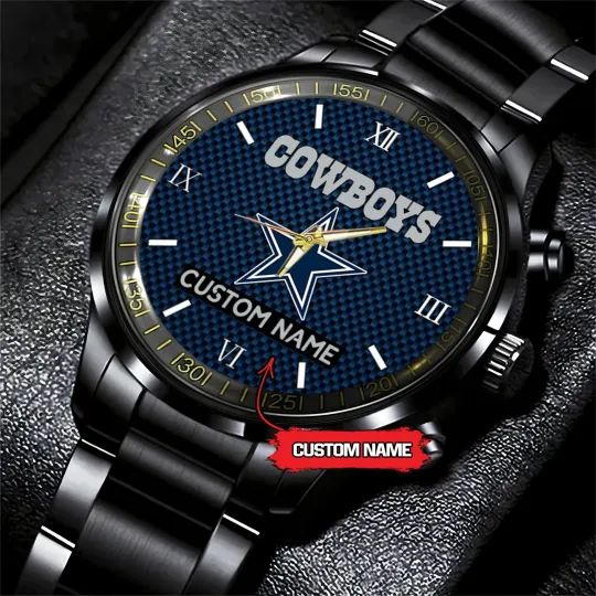 Discover Personalized Dallas Football Cowboyss Team Men Black Stainless Steel Watch Gift