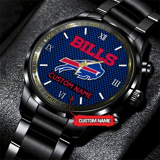 Discover Personalized Buffalo Football Billss Team Men Black Stainless Steel Watch Gift